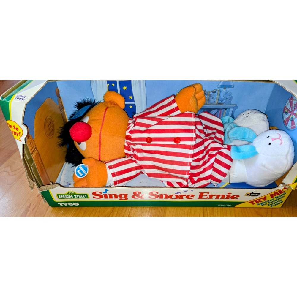 Vintage 1996 Tyco Sesame Street Sleep and Snore Ernie Talking Singing Doll NEW